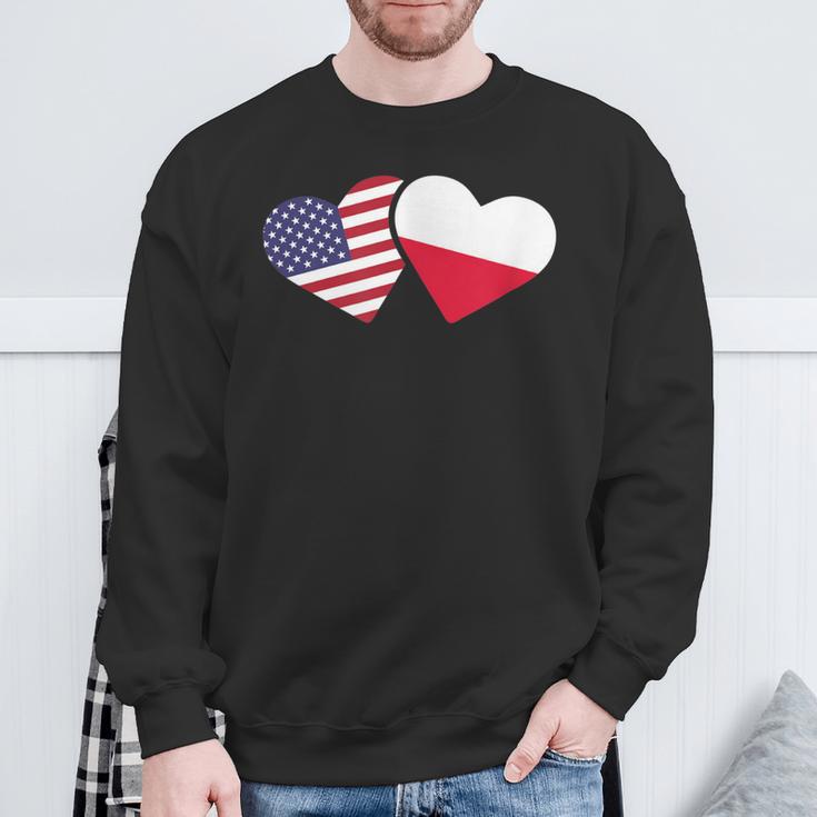 Poland Usa FlagHeart Polish American Love Sweatshirt Gifts for Old Men