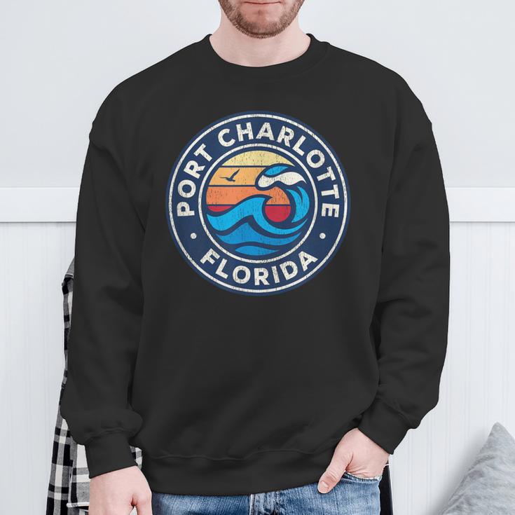 Port Charlotte Florida Fl Vintage Nautical Waves Sweatshirt Gifts for Old Men