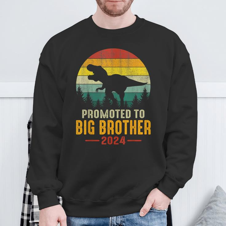 Promoted To Big Brother 2024 Dinosaur Family Matching T-Rex Sweatshirt Gifts for Old Men