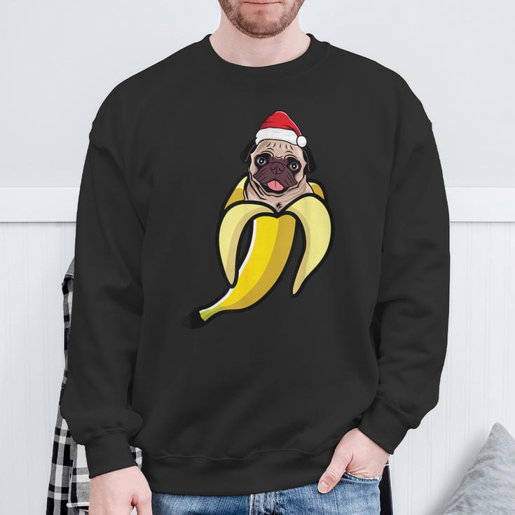 Pug Banana Santa Hat Christmas Pajama Cute Dog Puppy X-Mas Sweatshirt Gifts for Old Men