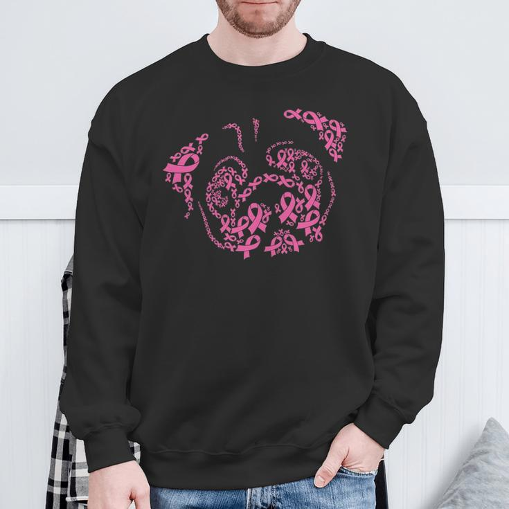 Pug Face Breast Cancer Awareness Cute Dog Pink Ribbon Sweatshirt Gifts for Old Men