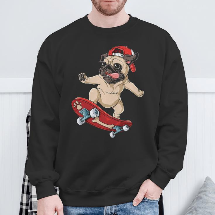 Pug Skateboard Dog Puppy Skater Skateboarding Sweatshirt Gifts for Old Men