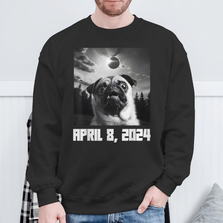Pug Taking Selfie Totality 04 08 24 Total Solar Eclipse 2024 Sweatshirt Gifts for Old Men