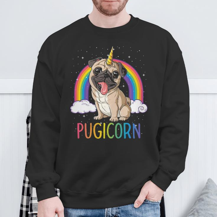 Pugicorn Pug Unicorn Girls Kids Space Galaxy Rainbow Sweatshirt Gifts for Old Men