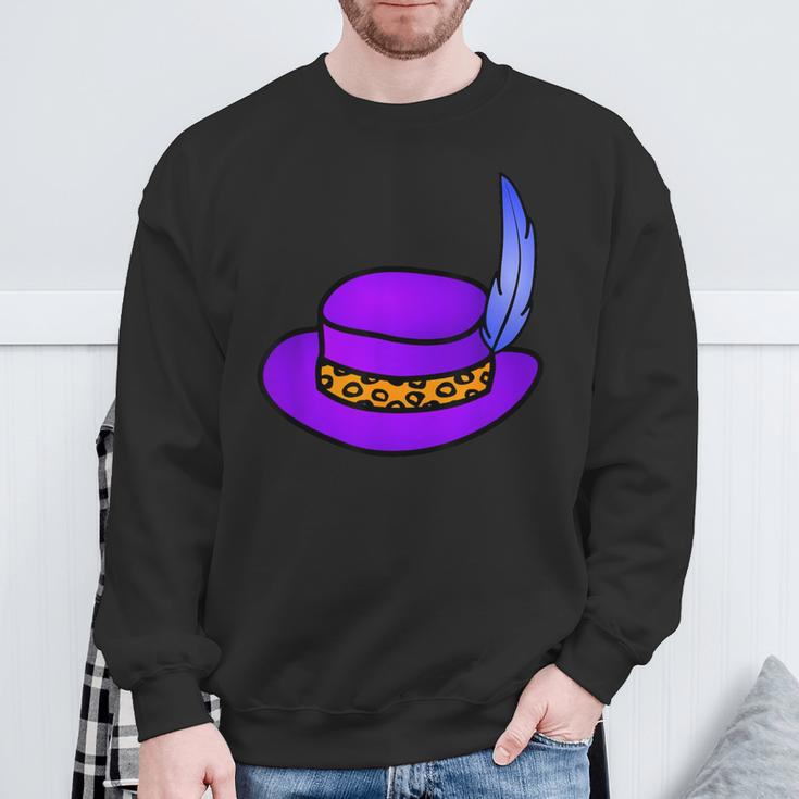 Purple Hat With Blue Feather & Cheetah Pattern Band Sweatshirt Gifts for Old Men