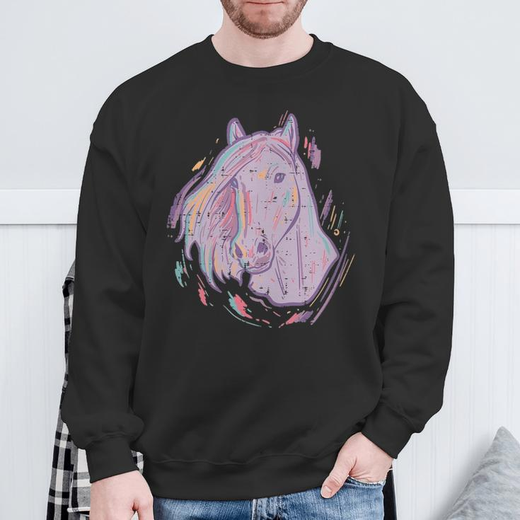 Purple Horse Painting Animal Art Equestrian Sweatshirt Gifts for Old Men