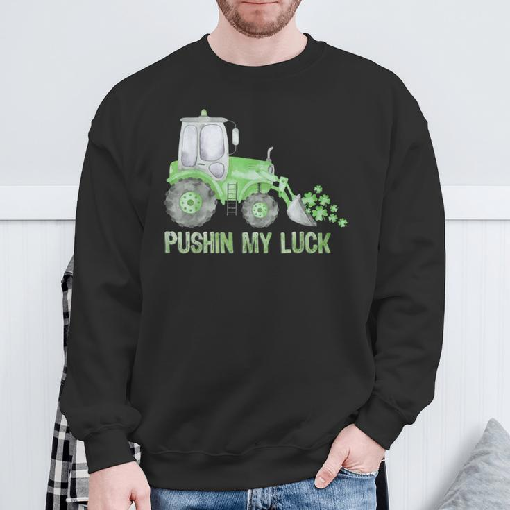 Pushing My Luck Construction Worker St Patrick's Day Boys Sweatshirt Gifts for Old Men