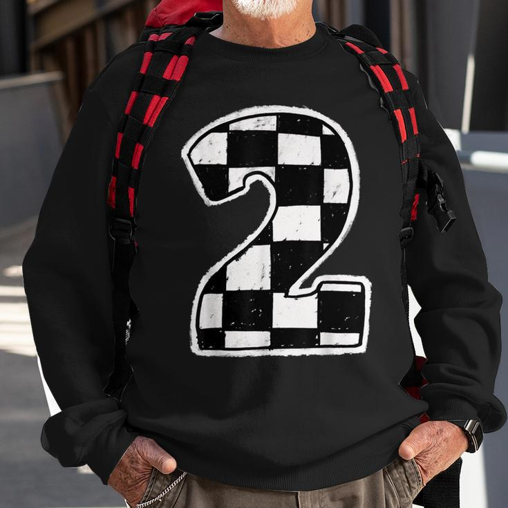 Race Car 2Nd Birthday Boy 2 Two Racing Car Flag Theme Party Sweatshirt Gifts for Old Men