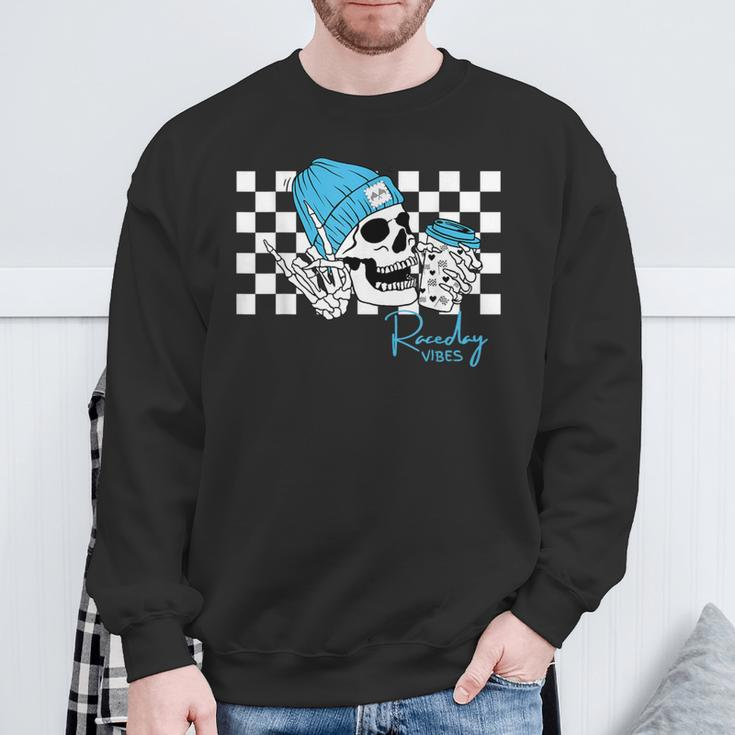 Raceday Vibes Checkered Flag Racing Skull Dirt Track Racing Sweatshirt Gifts for Old Men
