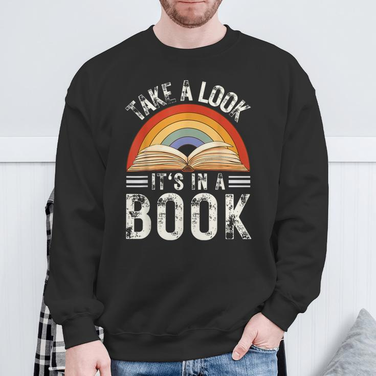 Rainbow Reading Take A Look Its In A Book Retro Vintage Men Sweatshirt Gifts for Old Men