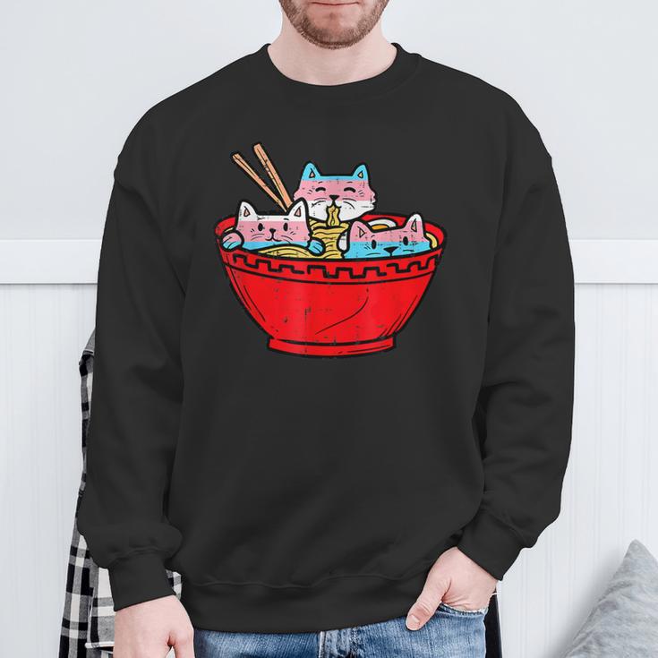 Ramen Cats Transgender Trans Pride Flag Japanese Noodle Food Sweatshirt Gifts for Old Men