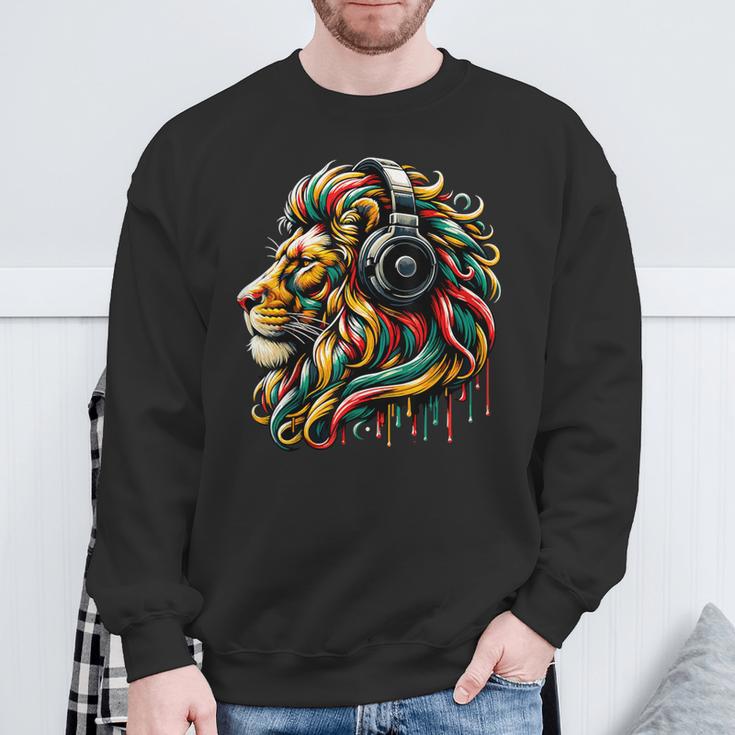 Rasta Reggae Music Headphones Jamaican Lion Of Judah Sweatshirt Gifts for Old Men