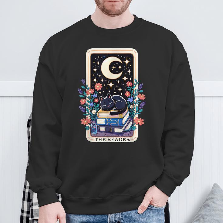 The Reader Tarot Card Cute Cat On Books Stack Book Lover Sweatshirt Gifts for Old Men