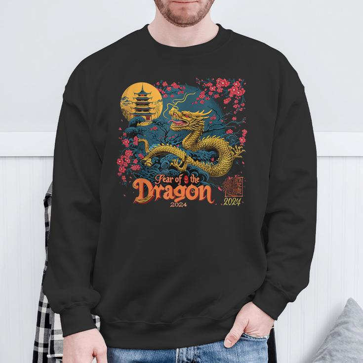 Red Cherry Blossom Chinese Lunar New Year 2024 Sweatshirt Gifts for Old Men