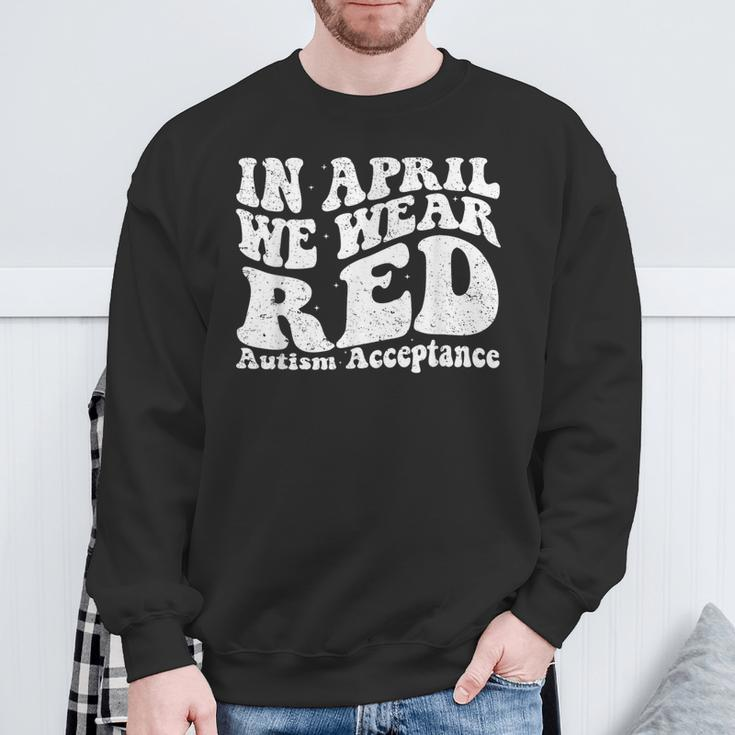 Red Instead Autism Awareness Acceptance Education Teacher Sweatshirt Gifts for Old Men