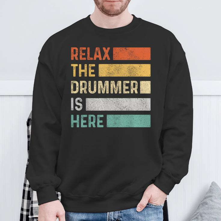 Relax The Drummer Is Here Vintage Drums Sweatshirt Gifts for Old Men
