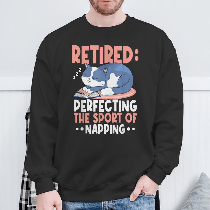 Retired Perfecting The Sport Of Napping Cat Lover Retirement Sweatshirt Gifts for Old Men