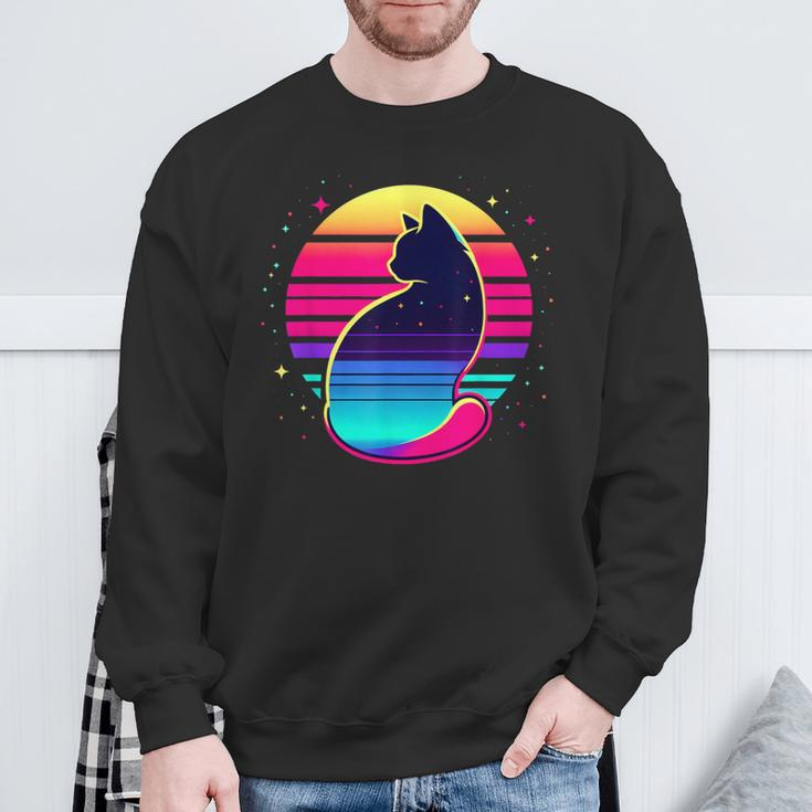 Retro Cat Eclipse Vintage Style Sweatshirt Gifts for Old Men