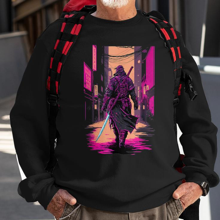 Retro Cyberpunk Samurai Japanese Vaporwave Aesthetic Sweatshirt Gifts for Old Men