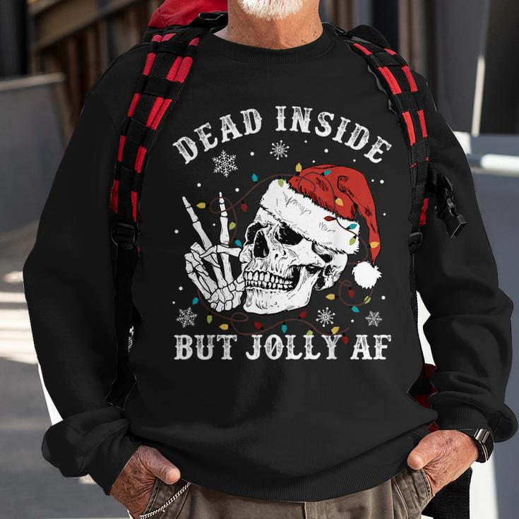 Retro Dead Inside But Jolly Af Skeleton Christmas Lights Sweatshirt Gifts for Old Men