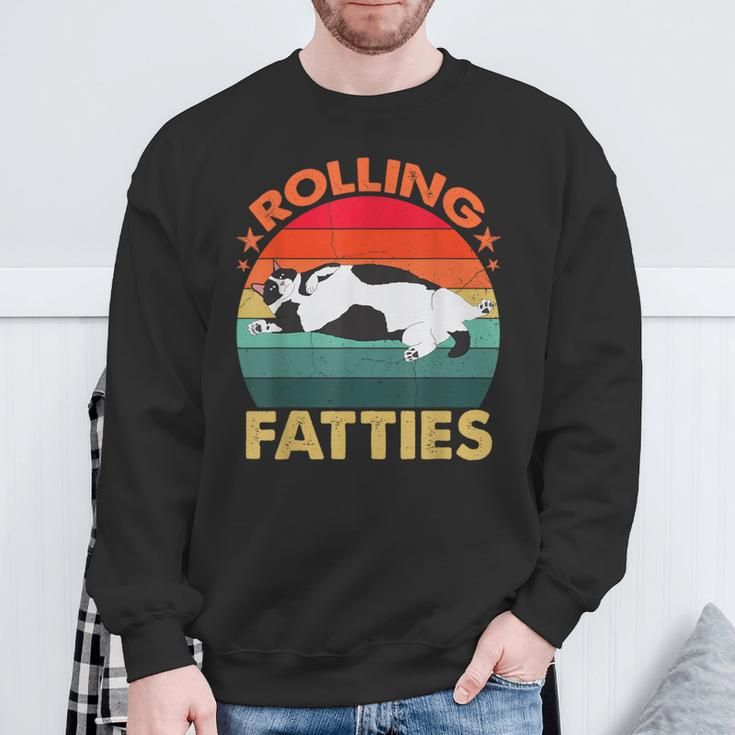 Retro Fat Kitten Cat Rolling Fatties Sweatshirt Gifts for Old Men