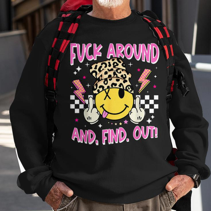 Retro Fuck Around And Find Out Leopard Smile Face Fafo Sweatshirt Gifts for Old Men
