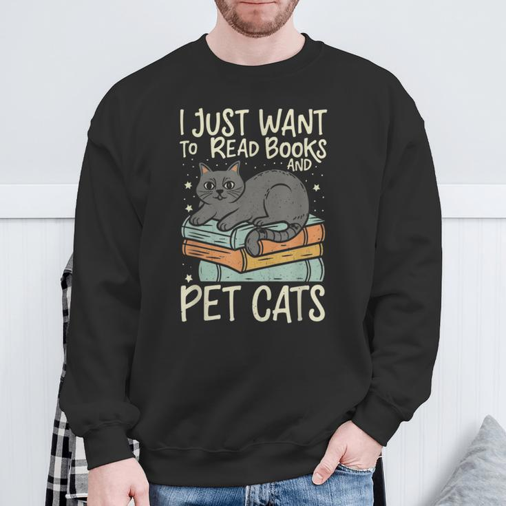 Retro I Just Want To Read Books And Pet Cats Cat Sweatshirt Gifts for Old Men