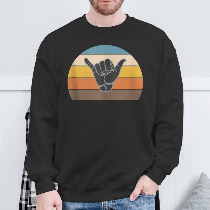 Retro Shaka Hand Surf Sign Cool Surfer Surfing Culture Sweatshirt Gifts for Old Men