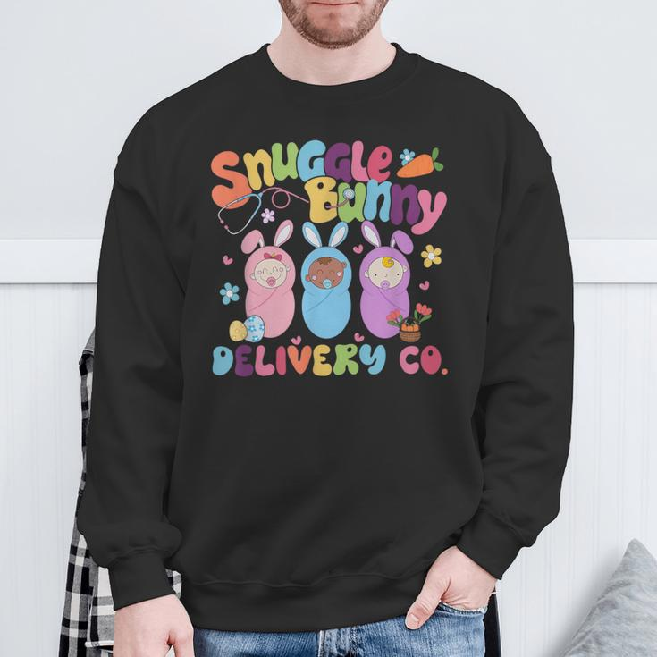 Retro Snuggle Bunny Delivery Easter Labor And Delivery Nurse Sweatshirt Gifts for Old Men