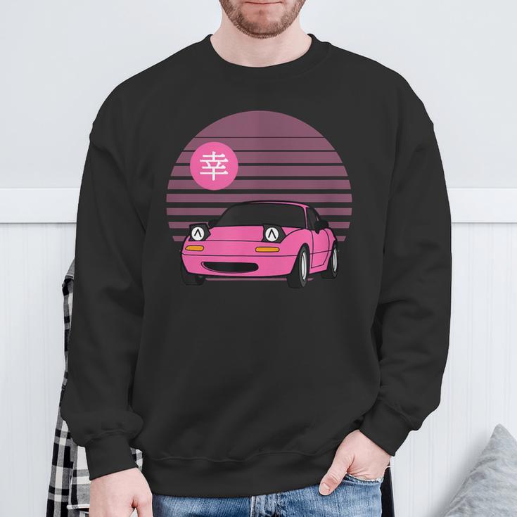 Retro Sonnenuntergang & Sportwagen Grafik Sweatshirt, Stilvoller Print Geschenke für alte Männer