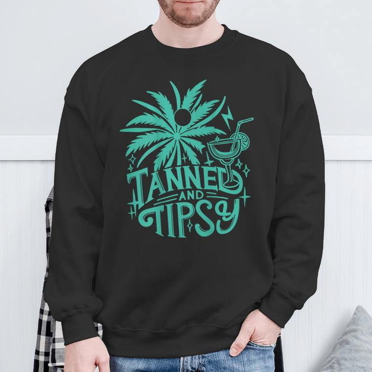 Retro Tanned And Tipsy Beach Summer Vacation On Back Sweatshirt Gifts for Old Men