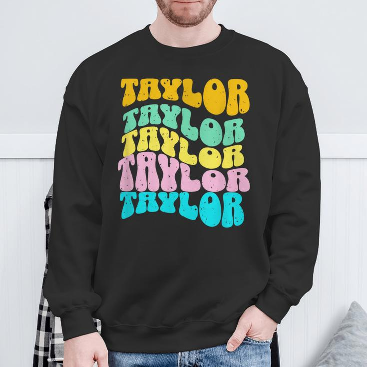 Retro Taylor First Name Girls Name Personalized Groovy Sweatshirt Gifts for Old Men