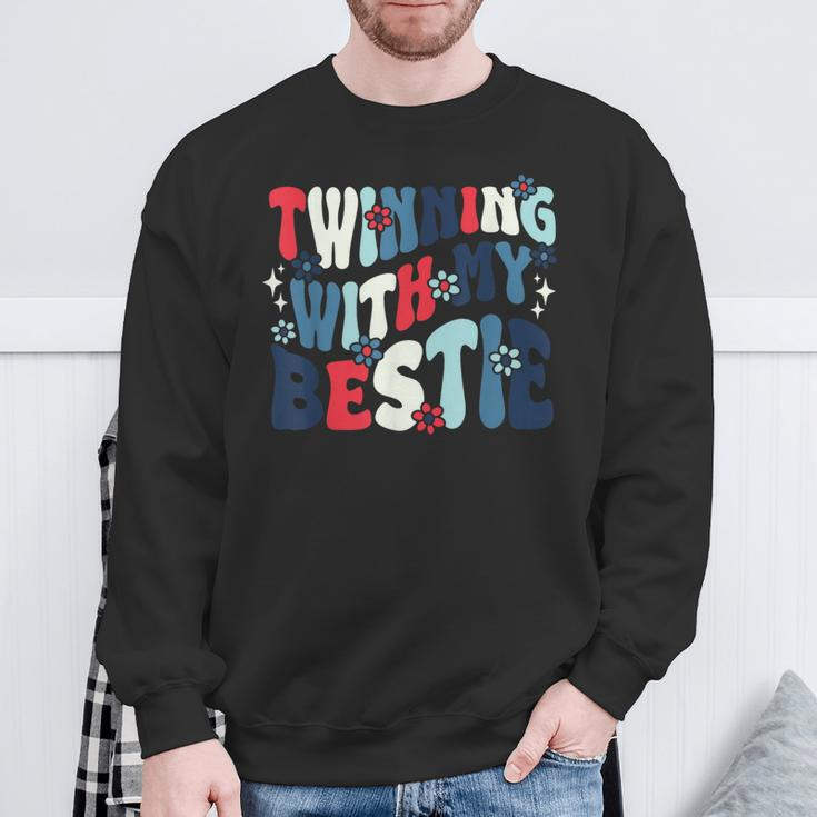 Retro Twins Day Twinning With My Bestie Friend Matching Twin Sweatshirt Gifts for Old Men