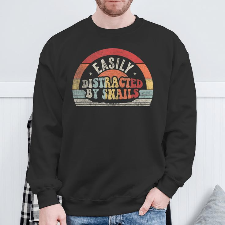 Retro Vintage Snail Lover Easily Distracted By Snails Sweatshirt Gifts for Old Men