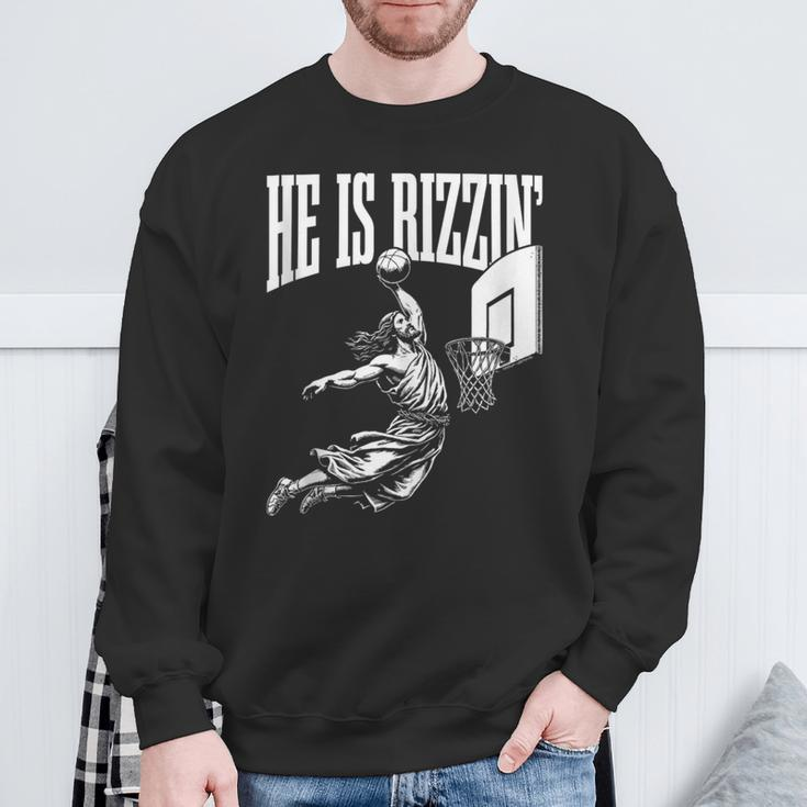 He Is Rizzin Jesus Basketball Meme Sweatshirt Gifts for Old Men