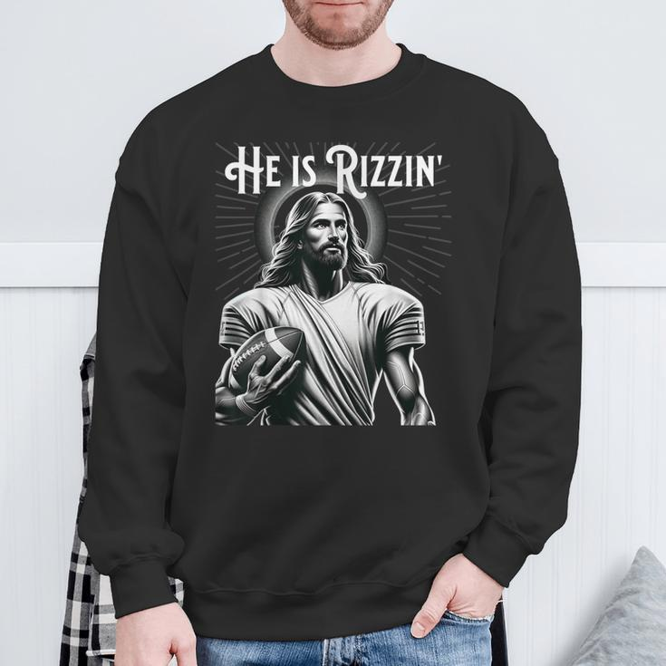 He Is Rizzin Jesus Playing Football Sports Rizz Sweatshirt Gifts for Old Men