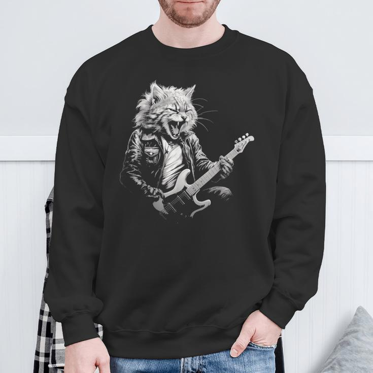 Rock Cat Playing Guitar Guitar Cat Womens Sweatshirt Gifts for Old Men