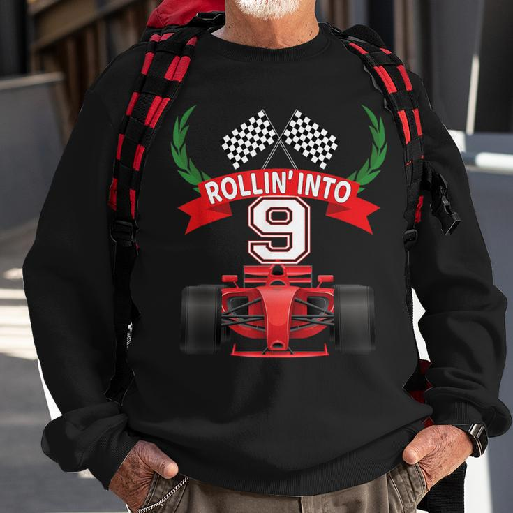 Rollin Into 9 Years Old Racing Car Boys 9Th Birthday Party Sweatshirt Gifts for Old Men