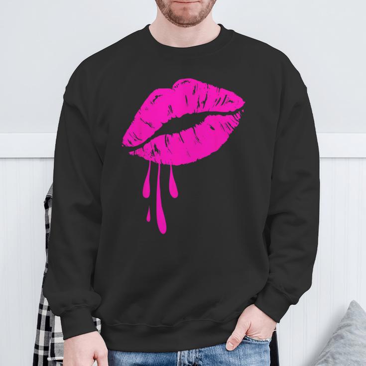 Rosa Lippen Kuss 80er Jahre Lippenstift Make-Up Liebhaber Sweatshirt Geschenke für alte Männer