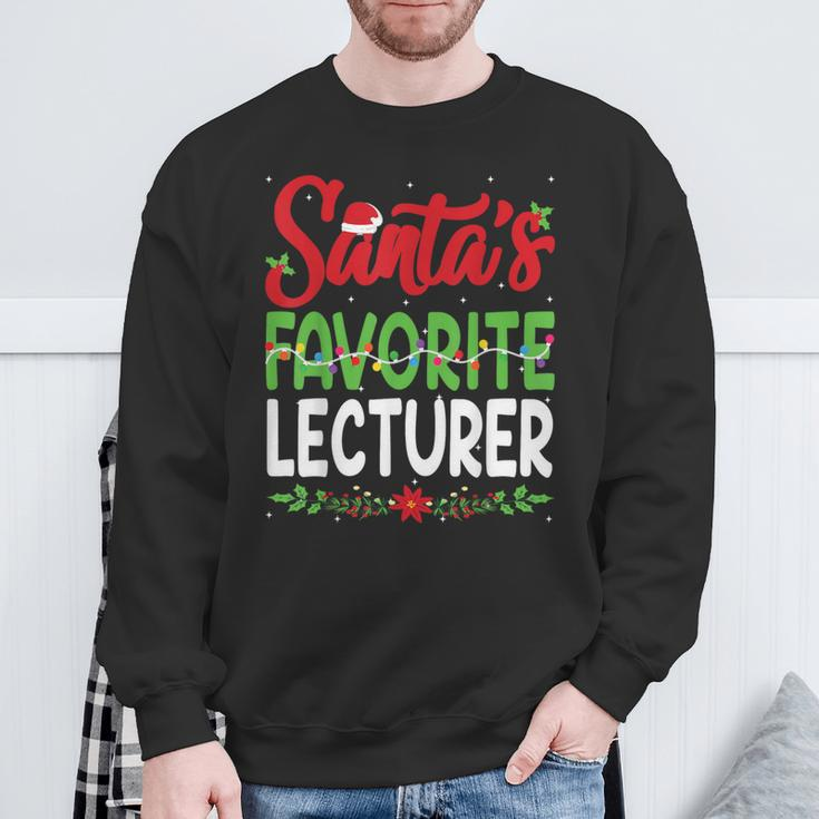Santa's Favourite Lecturer Christmas Santa Hat Lights Sweatshirt Gifts for Old Men