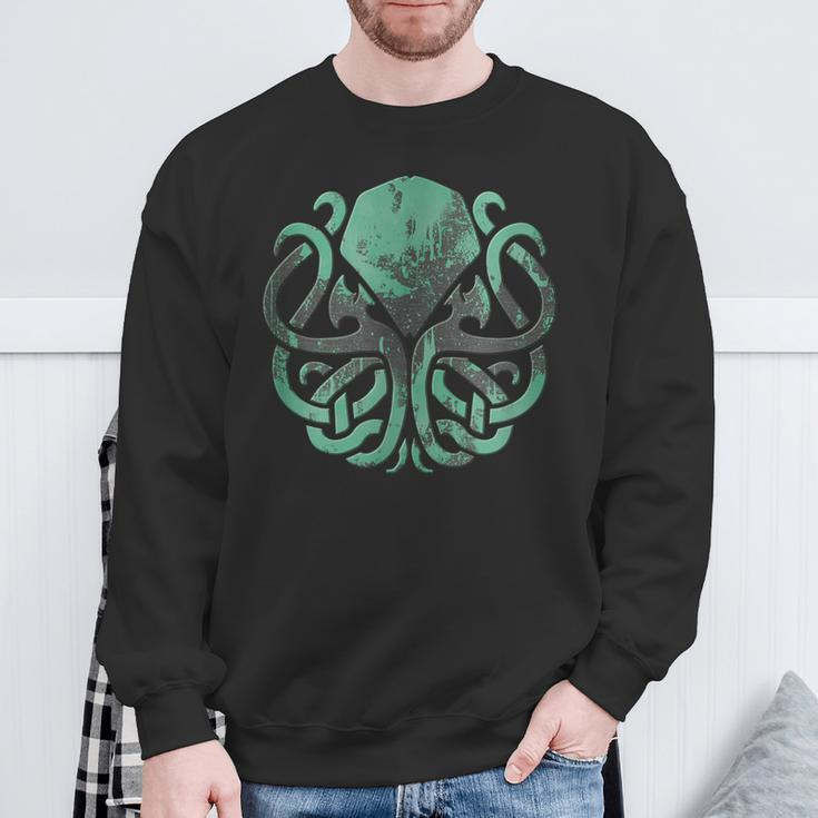 Schwarzes Kraken Sweatshirt mit Vintage-Mond Motiv in Grün Geschenke für alte Männer