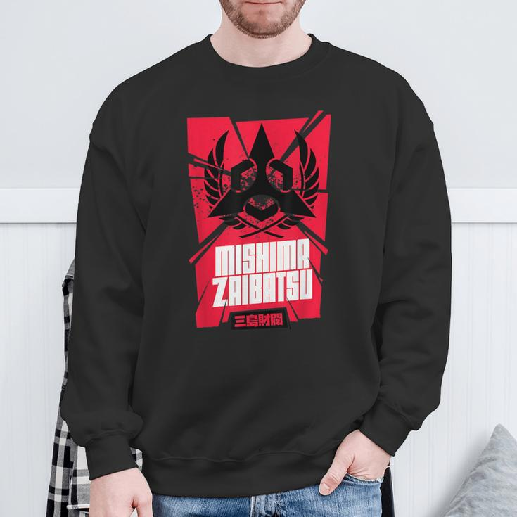 Schwarzes Sweatshirt mit Mishima Zaibatsu-Design in Rot, Fanartikel Geschenke für alte Männer