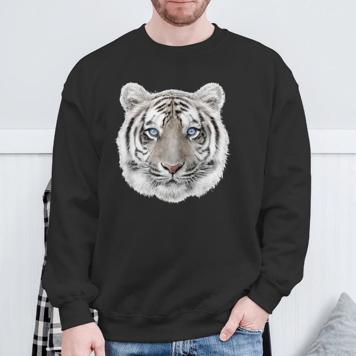 Schwarzes Sweatshirt mit Weißem Tiger-Gesicht, Tiermotiv Tee Geschenke für alte Männer
