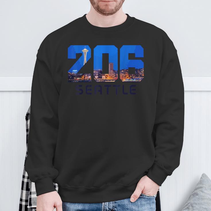 Seattle 206 Area Code Pride Skyline Washington Vintage Sweatshirt Gifts for Old Men