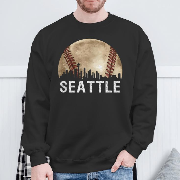 Seattle Skyline City Vintage Baseball Lover Sweatshirt Gifts for Old Men