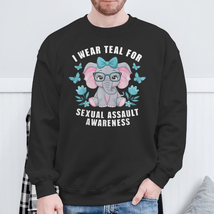 Sexual Assault Awareness I Wear Teal Cute Elephant 2024 Sweatshirt Gifts for Old Men