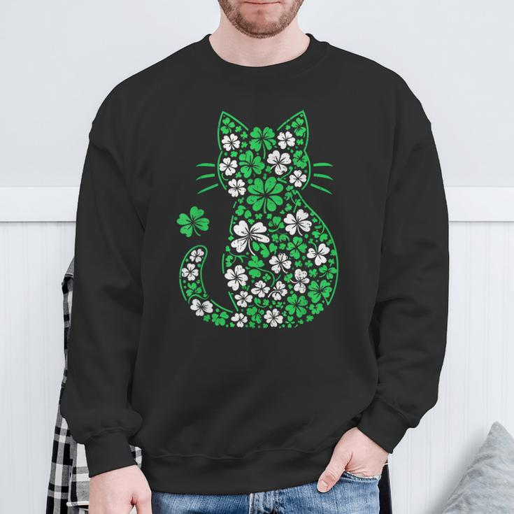 Shamrock Irish Cat Graphic Saint Patrick Day For Cat Lovers Sweatshirt Gifts for Old Men