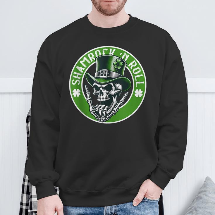 Shamrock N Roll Irish Music Skull St Patrick's Rocker Sweatshirt Gifts for Old Men
