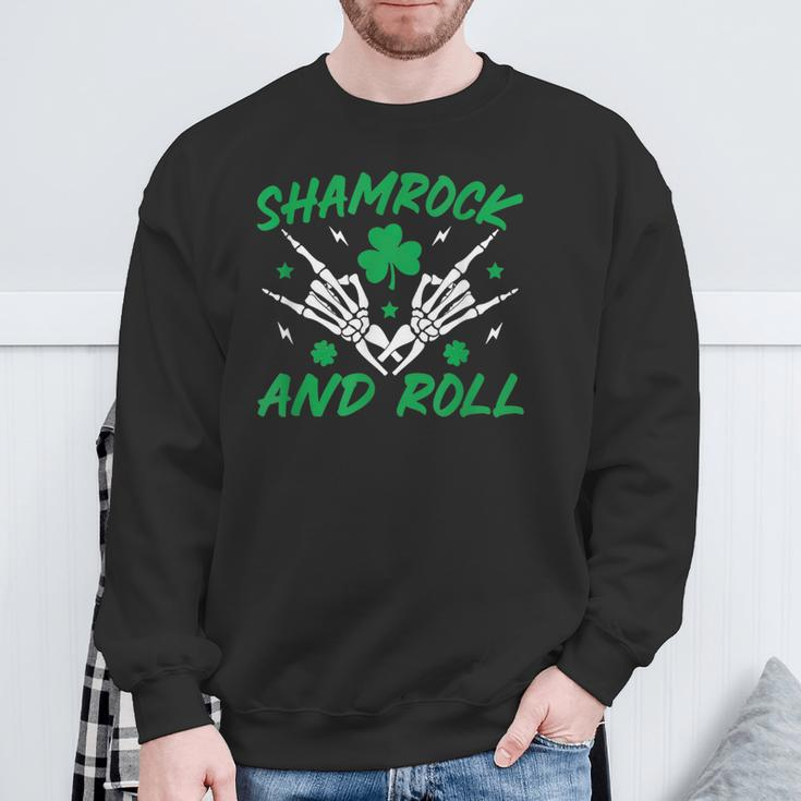 Shamrock And Roll Rock And Roll Saint Patrick's Day Skull Sweatshirt Gifts for Old Men