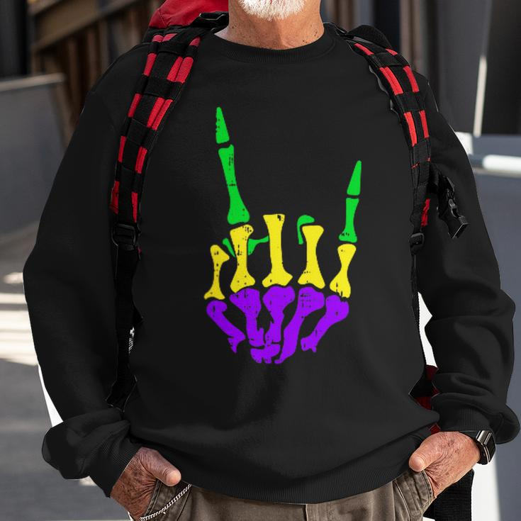 Skeleton Rock Hand Pocket Mardi Gras Bones Music Lover Band Sweatshirt Gifts for Old Men